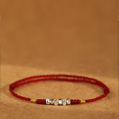 Buddhist Blessing 925 Sterling Silver String Protection Luck Ultra-Thin Braided Bracelet Anklet