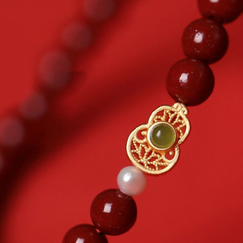 Buddhist Blessing Gourd Pearl Cinnabar Blessing Beads Bracelet