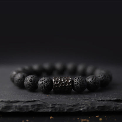 Buddhist Blessing Lava Rock Ebony Wood Tiger Eye Healing Bracelet