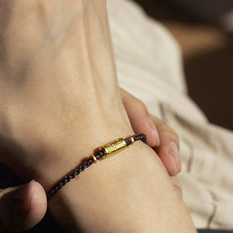 Buddhist Blessing 999 Gold Good Luck Amulet Carved Design Handmade Strength Braided Rope Bracelet
