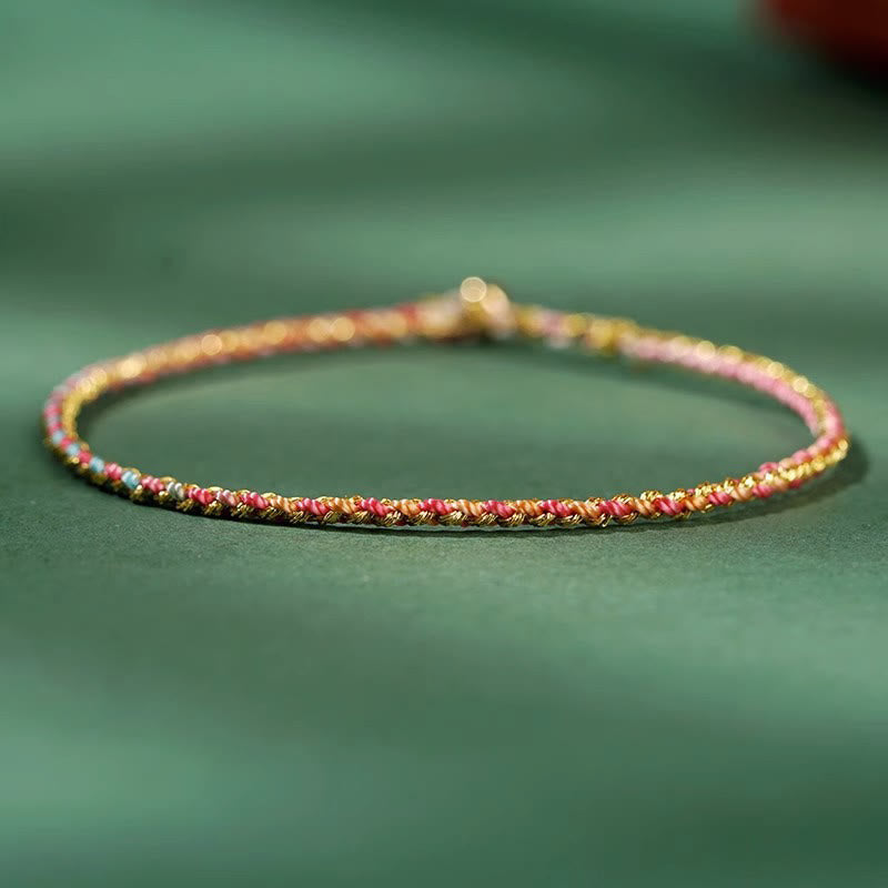 Buddhist Blessing Colorful Rope Luck Coin Bead Abundance Extra Thin Braided Bracelet