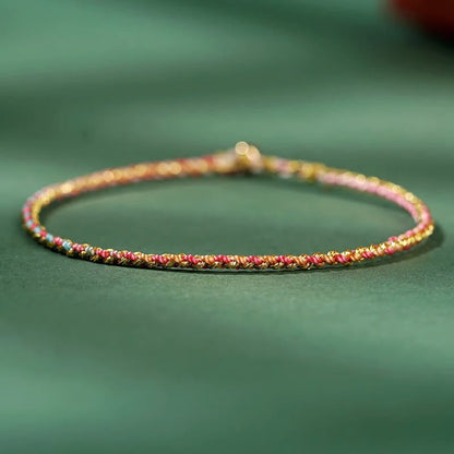 Buddhist Blessing Colorful Rope Luck Coin Bead Abundance Extra Thin Braided Bracelet