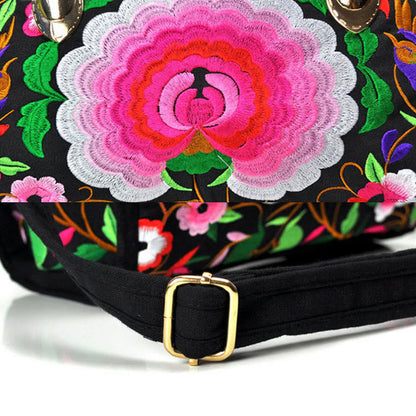 Buddhist Blessing Money Tree Peony Camellia Double-Sided Embroidery Canvas Shopping Purse Handbag Crossbody Bag