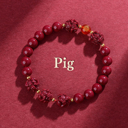 Buddhist Blessing Chinese Zodiac Cinnabar Keep Away Evil Spirits Blessing Bracelet