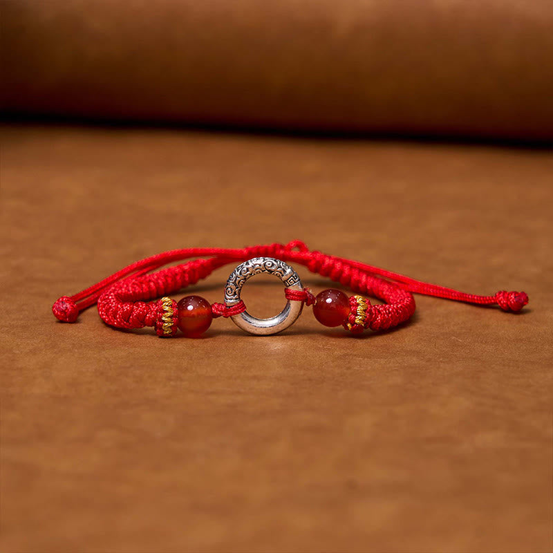 Buddhist Blessing 925 Sterling Silver Plated Copper Peace Buckle Protection Braided String Bracelet