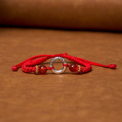 Buddhist Blessing 925 Sterling Silver Plated Copper Peace Buckle Protection Braided String Bracelet