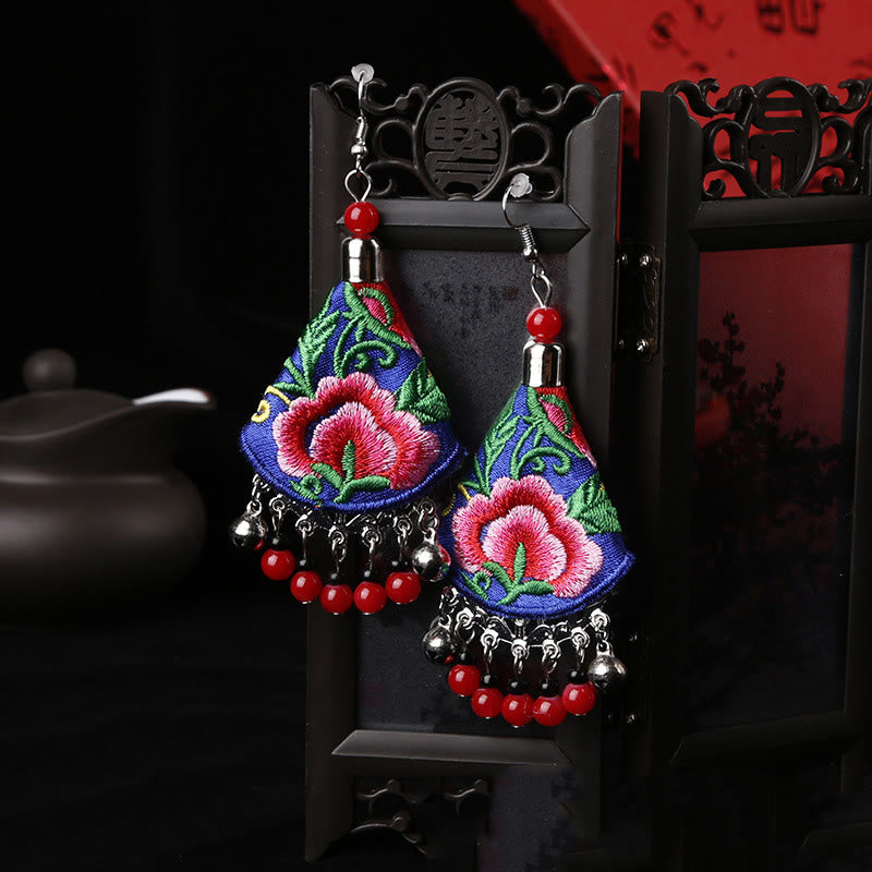 Buddhist Blessing Handmade Yi Embroidery Flower Harmony Earrings