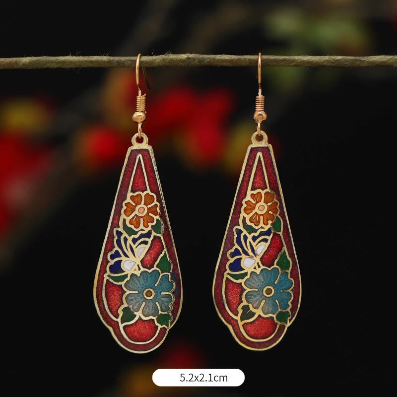 Buddhist Blessing Lotus Butterfly Flower Alloy Copper Enlightenment Drop Earrings