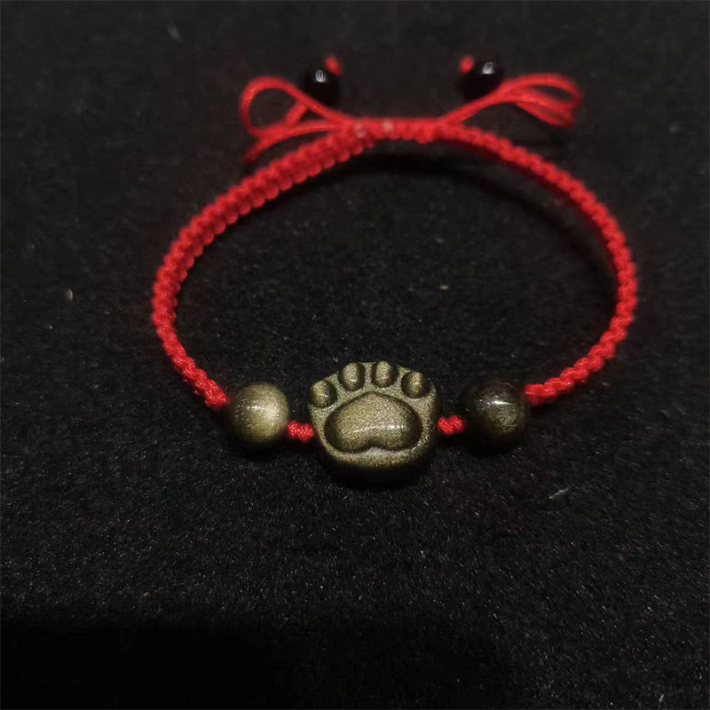 Buddhist Blessing Natural Silver Sheen Obsidian Gold Sheen Obsidian Cat Claw Soothing Braided Bracelet