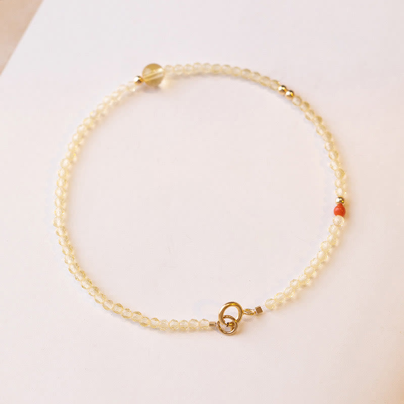 Buddhist Blessing 2mm Ultra-thin Citrine 14K Gold Plated Copper Beads Protection Bracelet