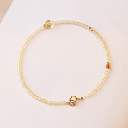 Buddhist Blessing 2mm Ultra-thin Citrine 14K Gold Plated Copper Beads Protection Bracelet