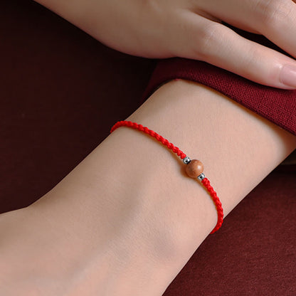 Buddhist Blessing Natural Peach Wood Bead Luck Braided Bracelet Anklet