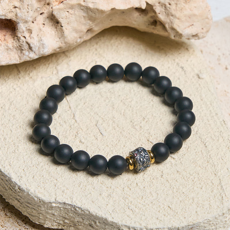 Buddhist Blessing Natural Frosted Black Onyx Buddha Face Support Bracelet