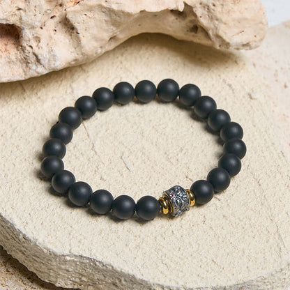 Buddhist Blessing Natural Frosted Black Onyx Buddha Face Support Bracelet