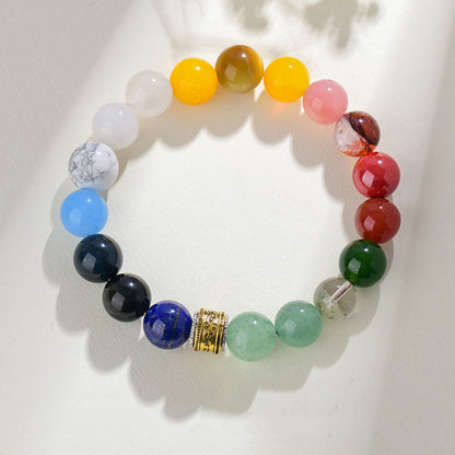 Buddhist Blessing Five Elements Various Agate Crystal Rutilated Quartz Tiger Eye Yellow Agate Citrine Luck Bracelet