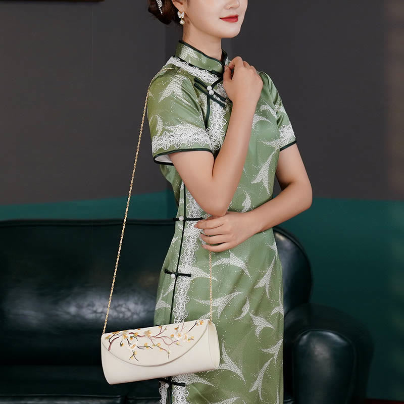 Buddhist Blessing Plum Bossom Tulip Su Embroidery Wedding Shopping Purse Handbag Crossbody Bag