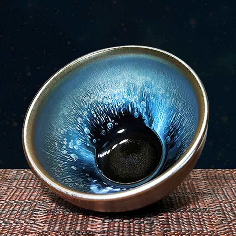 Buddhist Blessing Handmade Chinese Jianzhan Oil Drop Spots Pattern Ceramic Teacup Tenmoku Kung Fu Tea Cup 150ml