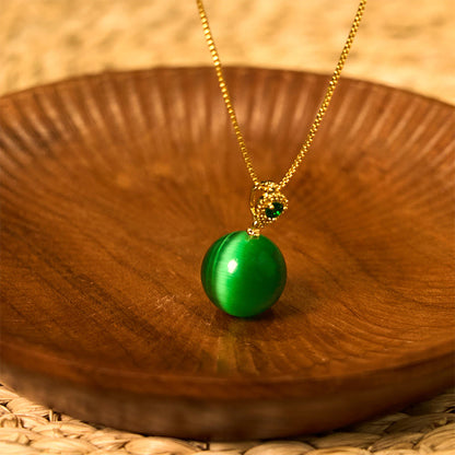 Buddhist Blessing Cat's Eye Round Ball Confidence Necklace Pendant