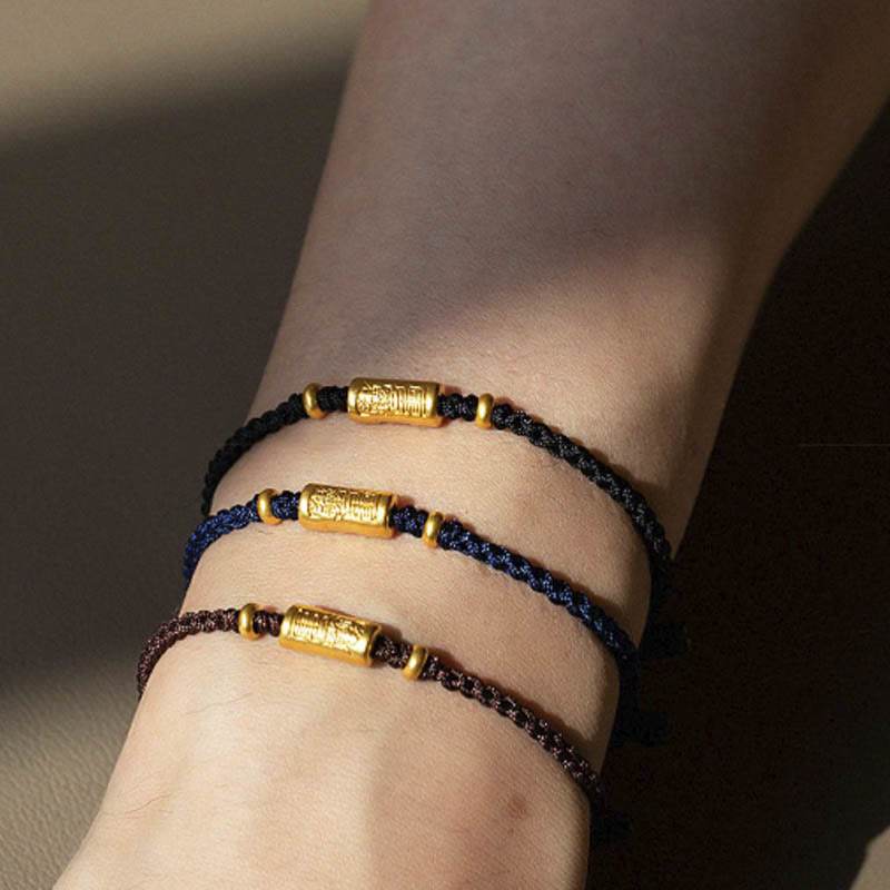 Buddhist Blessing 999 Gold Good Luck Amulet Carved Design Handmade Strength Braided Rope Bracelet
