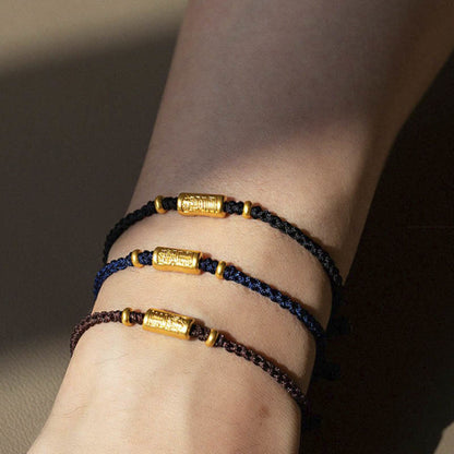 Buddhist Blessing 999 Gold Good Luck Amulet Carved Design Handmade Strength Braided Rope Bracelet