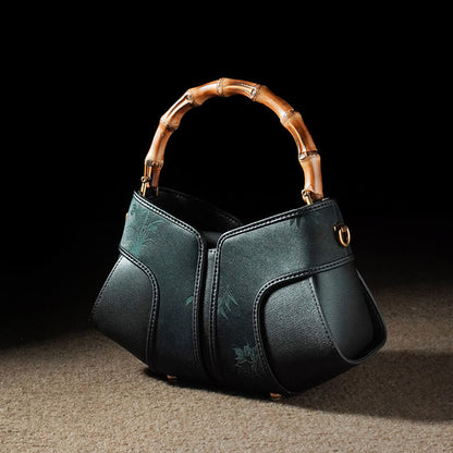 Buddhist Blessing Retro Peony Branches Bamboo Handle Song Brocade Xiangyunsha Silk Crossbody Bag Hangbags