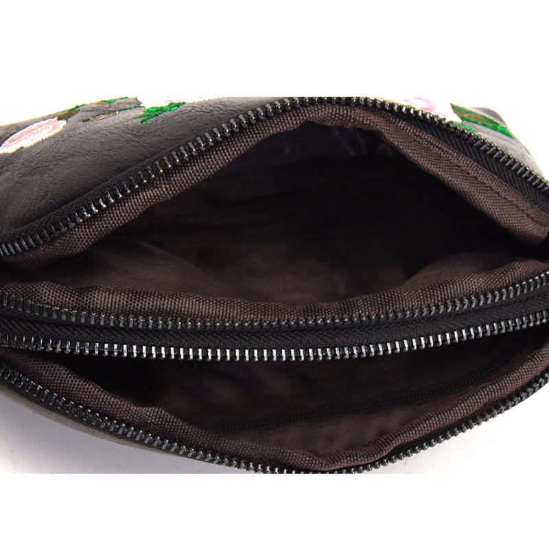 Buddhist Blessing Peony Pomegranate Flowers Su Embroidery Journey Shopping Purse Shoulder Bag Crossbody Bag