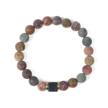 Buddhist Blessing Natural Picasso Jasper Square Lava Rock Courage Bracelet