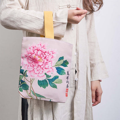 Buddhist Blessing Peony Canvas Handbag