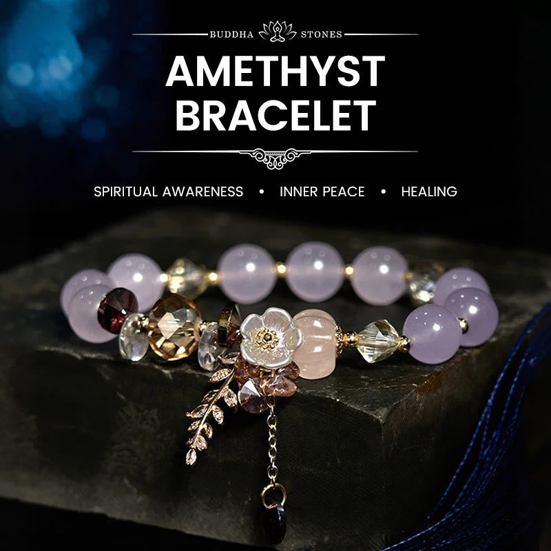 Buddhist Blessing Blue Crystal Amethyst Sun Stone Green Aventurine Healing Bracelet
