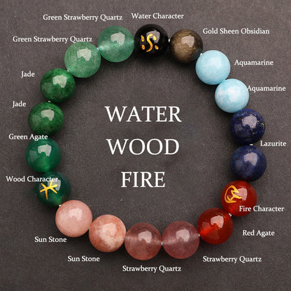 Buddhist Blessing Five Elements Various Agate Crystal Sun Stone Wisdom Bracelet