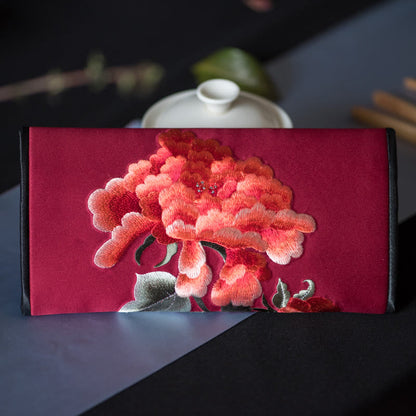 Buddhist Blessing Peony Flower Su Embroidery Journey Shopping Long Purse Handbag