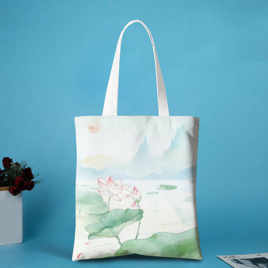 Buddhist Blessing Canvas Metal Lotus Shoulder Bag