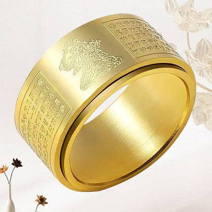 Buddhist Blessing Chinese Zodiac Natal Buddhist Blessing Heart Sutra Carved Titanium Steel Calm Rotatable Ring