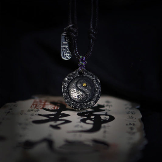 Buddhist Blessing 999 Sterling Silver Tai Chi Yin Yang Design Harmony Necklace Pendant