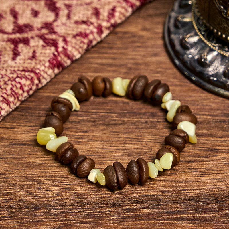 Buddhist Blessing Handmade Natural Coffee Beans Amethyst Citrine Amazonite Irregular Crystal Bracelet