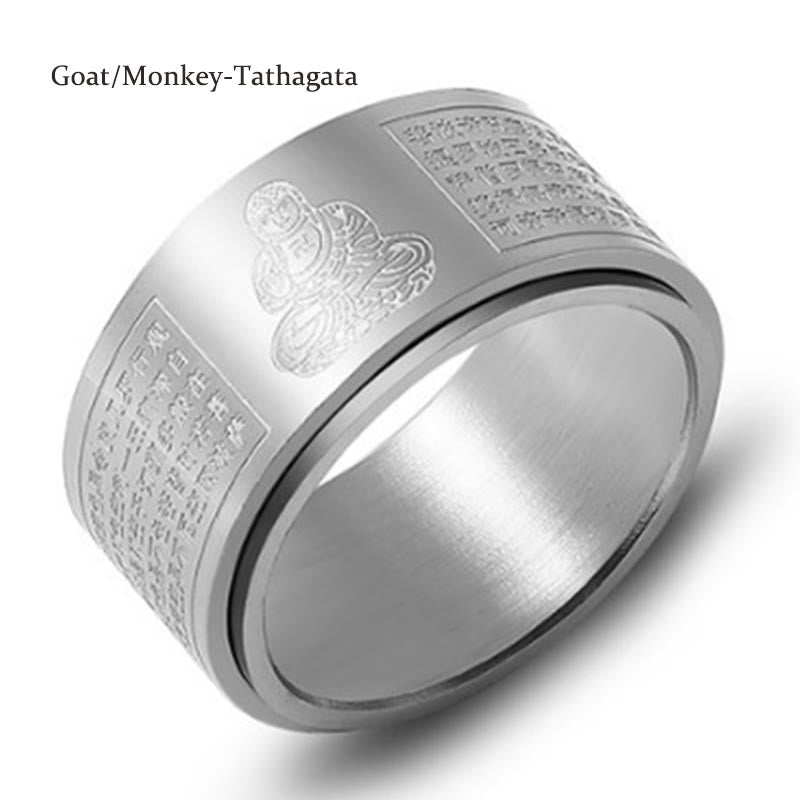Buddhist Blessing Chinese Zodiac Natal Buddhist Blessing Heart Sutra Carved Titanium Steel Calm Rotatable Ring