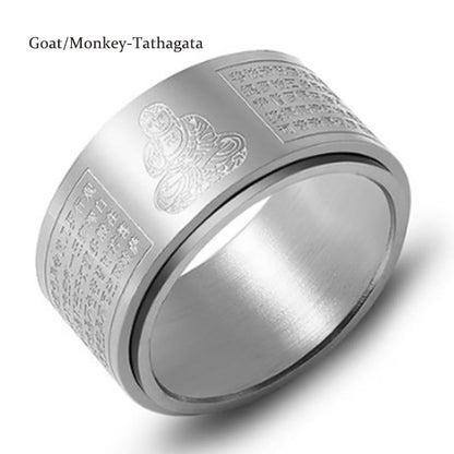 Buddhist Blessing Chinese Zodiac Natal Buddhist Blessing Heart Sutra Carved Titanium Steel Calm Rotatable Ring