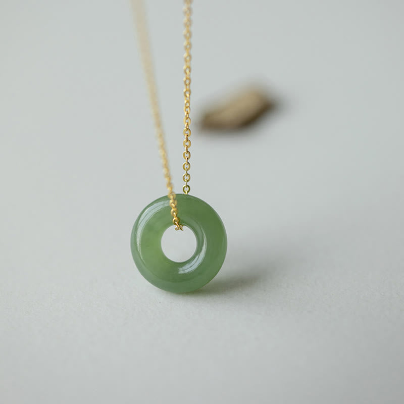 Buddhist Blessing 925 Sterling Silver Plated Gold Hetian Jade Peace Buckle Necklace Pendant