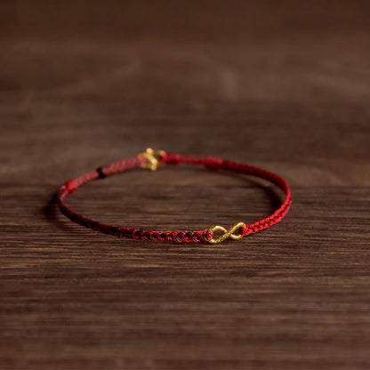 Buddhist Blessing 999 Gold Endless Knot Infinity Handmade Luck Rope Bracelet