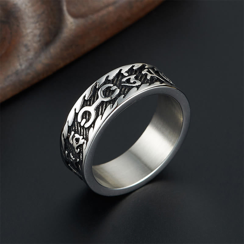 Buddhist Blessing Six True Words Om Mani Padme Hum Swastika Titanium Steel Peace Ring