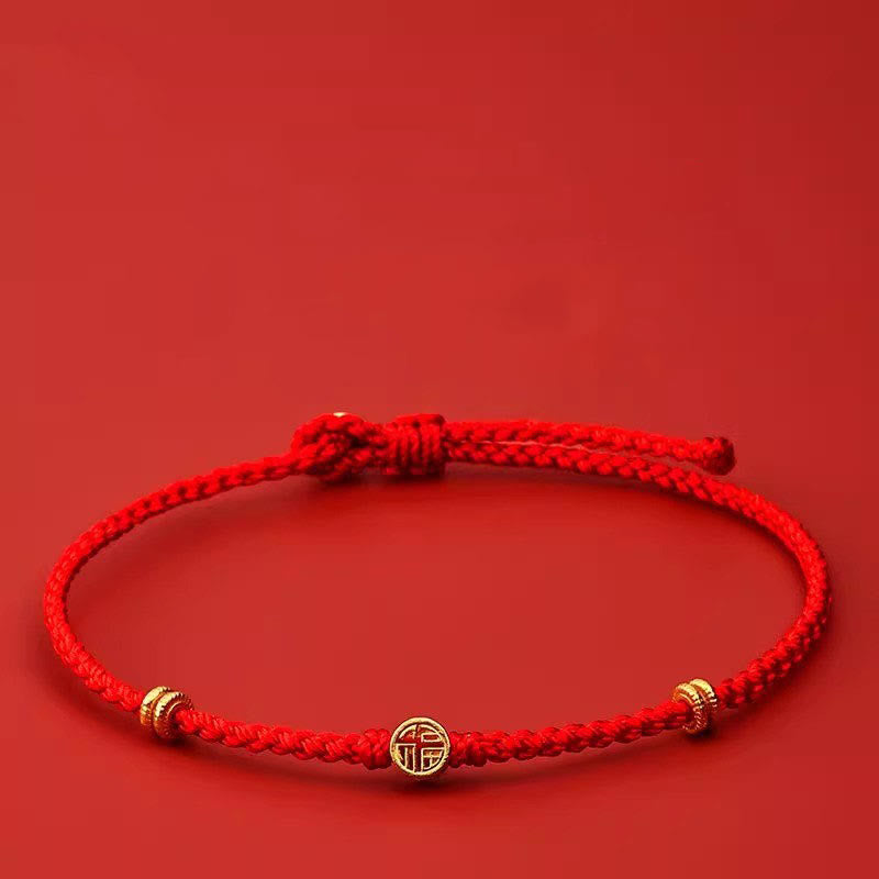 Buddhist Blessing Handmade Braided Red String 925 Sterling Silver Fu Character Luck Bracelet