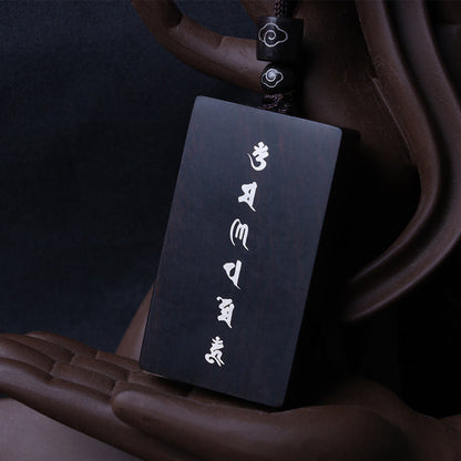Buddhist Blessing 999 Sterling Silver Small Leaf Red Sandalwood Ebony Wood Om Mani Padme Hum Inlaid Protection Necklace Pendant
