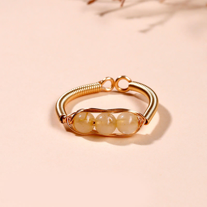 Buddhist Blessing Natural Stone Bead Alloy Healing Open Ring