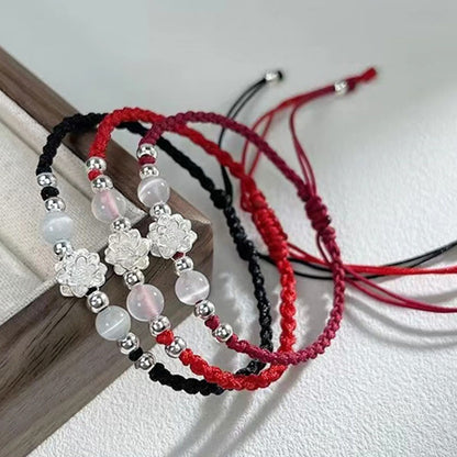 Buddhist Blessing 999 Sterling Silver Lotus Design Cat's Eye Bead Protection String Bracelet