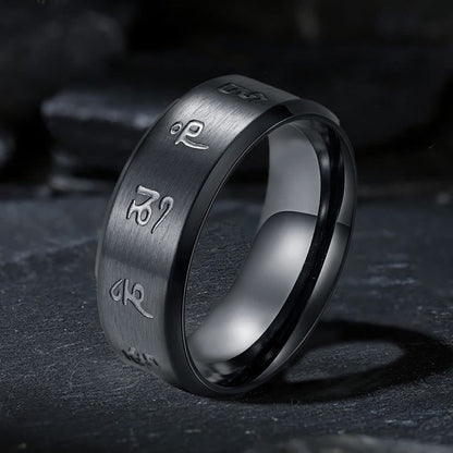 Buddhist Blessing Black Jambhala Mantra Titanium Steel Balance Ring