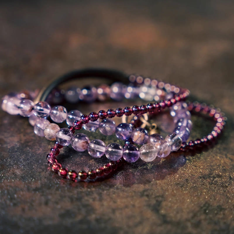 Buddhist Blessing Retro 6mm Amethyst 4mm Garnet Multilayer Balance Bracelet