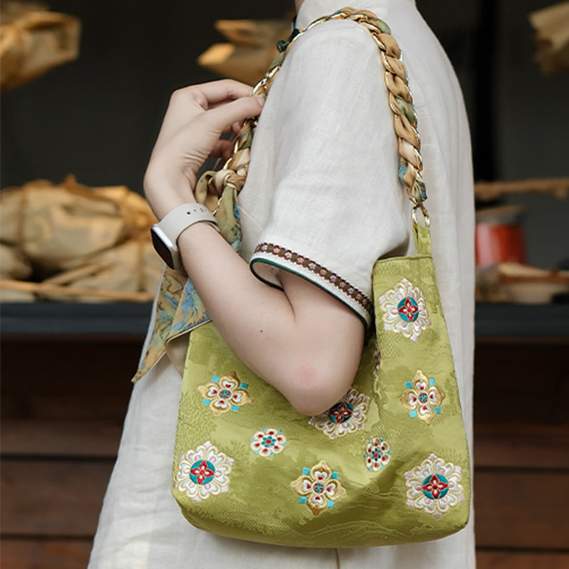 Buddhist Blessing Satin Su Embroidery Journey Shopping Shoulder Bag Handbag Crossbody Bag