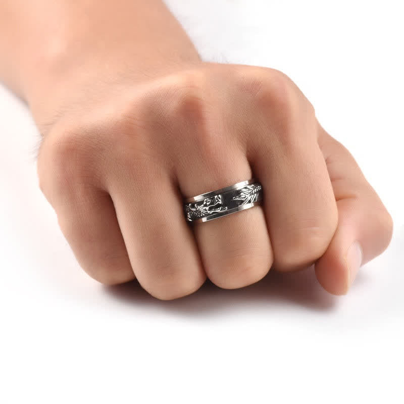 Buddhist Blessing Dragon Titanium Steel Stimulation Rotatable Ring