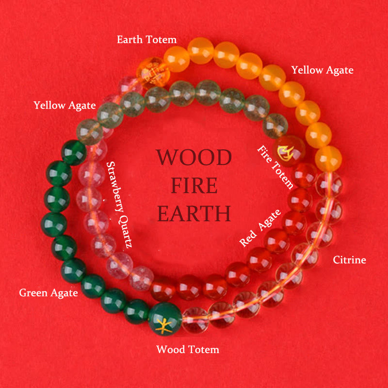 Buddhist Blessing Five Elements Various Crystal Agate Strawberry Quartz Wisdom Bracelet