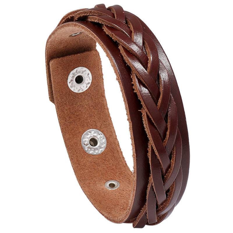 Buddhist Blessing Vintage Weaving Leather Adjustable Buckle Strengthen Bracelet